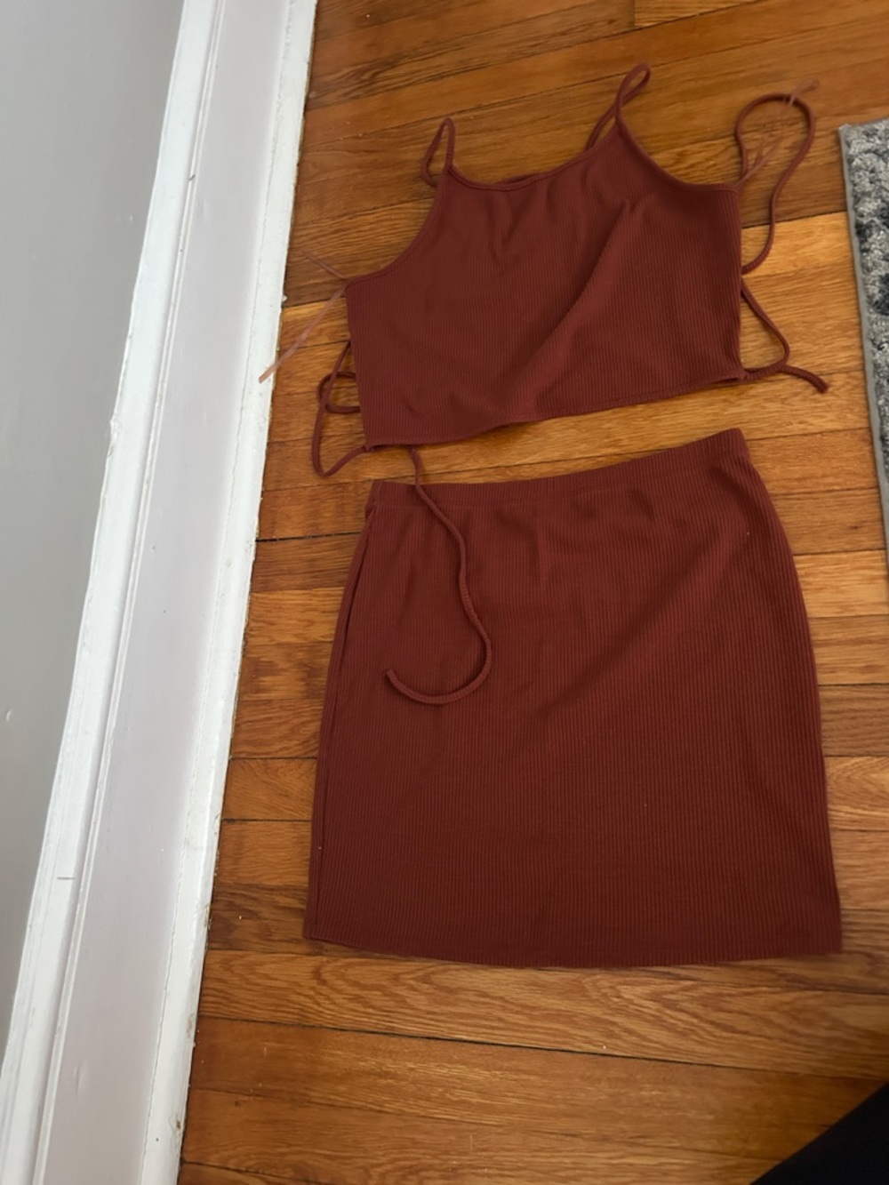 Ribbed Mini Skirt in Chocolate Brown
